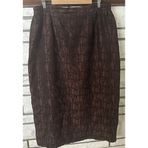 Elsa Loraine Vintage MIDI  Skirt Size 22 W Brown Geometric Pattern Tribal